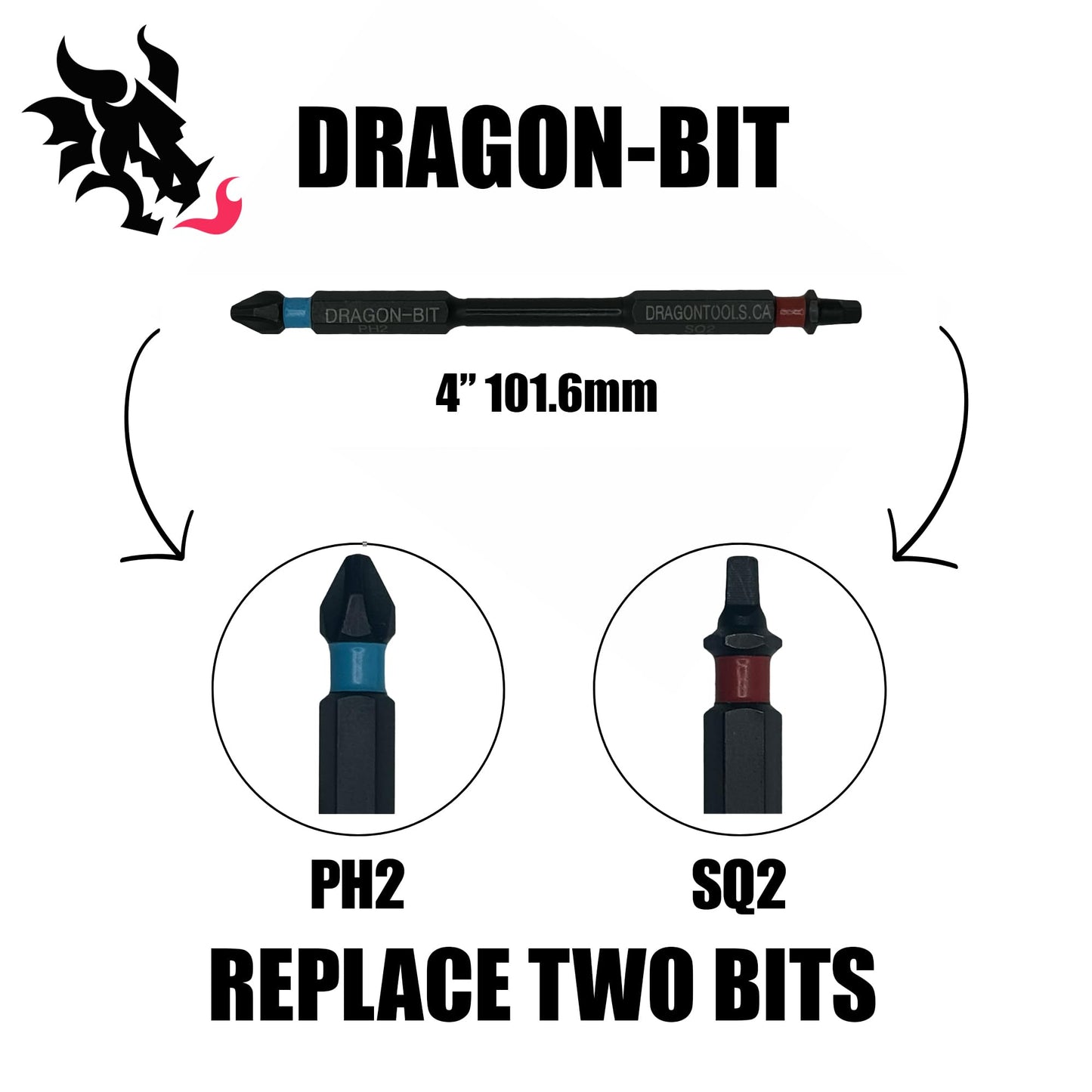 Dragon-BIT  SQ2+PH2 Double Ended Impact Bit